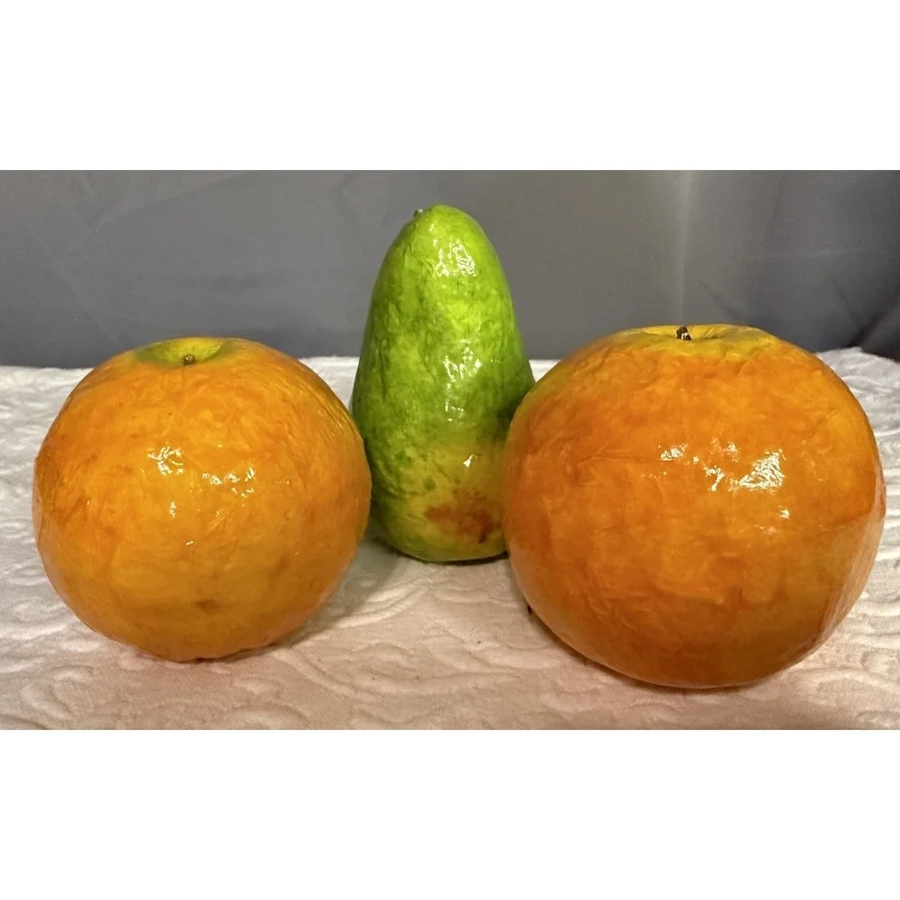 3 Colorful Paper Mache Fruit from Mexico Oranges Pear